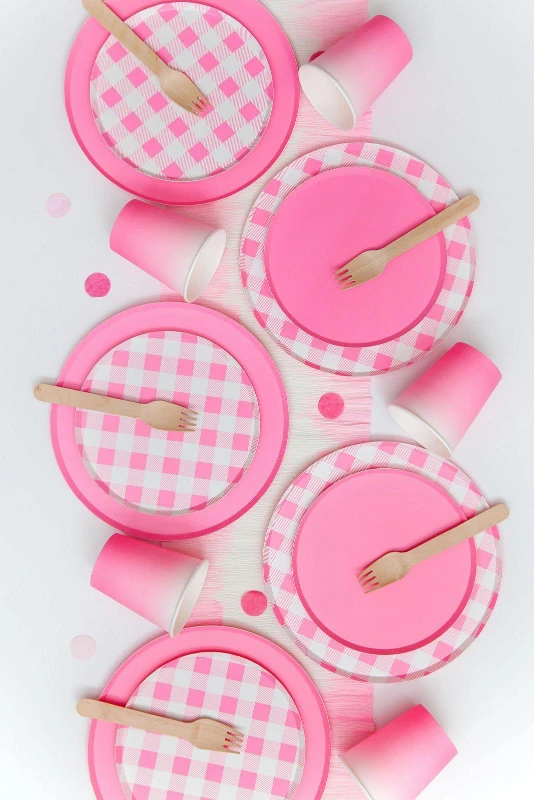 Pink Gingham Plates - Small (8 Pack) - Image 2
