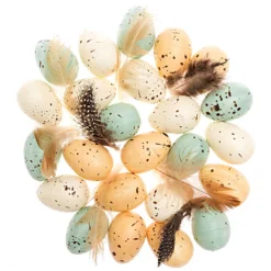 Pastel Speckled Eggs And Feathers (Pack Of 24)