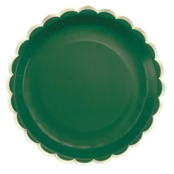 Forest Green Gold Scalloped Plates (8 Pack)