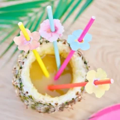 Ginger Ray Paper Straws With Tiki Flower Toppers