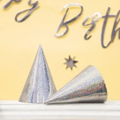 Holographic Party Hats - Silver (6 Pack)