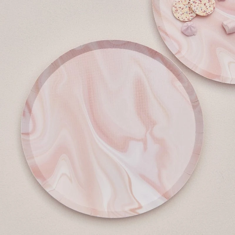 Ginger Ray Pink Marble Print Plates (8 Pack) - Image 3