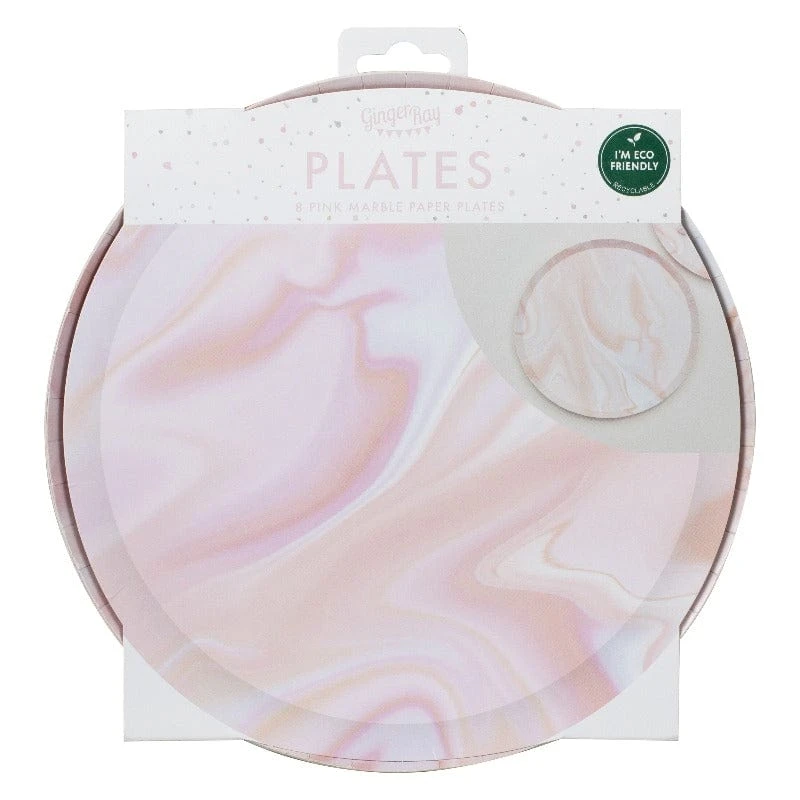 Ginger Ray Pink Marble Print Plates (8 Pack) - Image 2