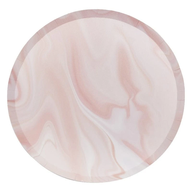 Ginger Ray Pink Marble Print Plates (8 Pack)