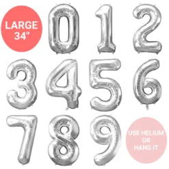 Anagram Large Balloon Numbers - Silver 34"