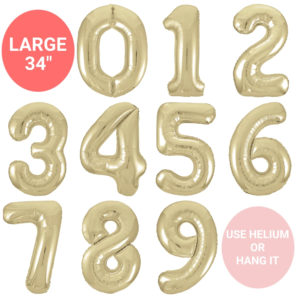 Unique Large Balloon Numbers - White Gold 34"