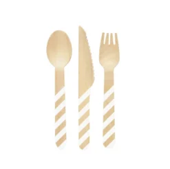 Unique White Striped Wooden Cutlery (12 Pieces)