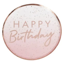 Ginger Ray Rose Gold Ombre Happy Birthday Plates (8 Pack)