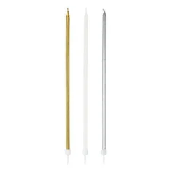 Talking Tables Ultra Long Candles - Gold Silver & White (16 Pack)