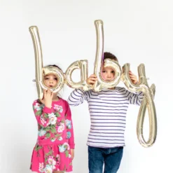 White Gold Baby Script Balloon